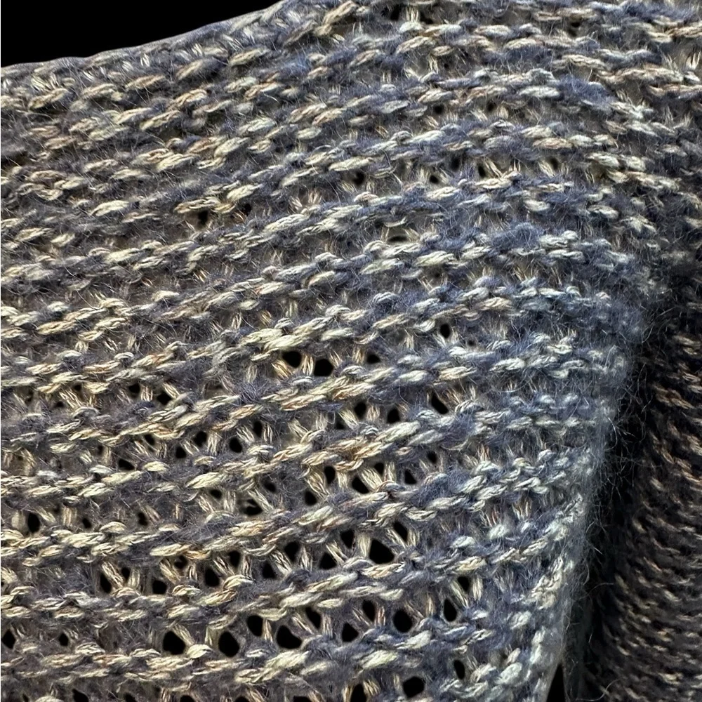 J.Jill Women’s Marled Open Knit Square Neck Flare Sleeve Blue/Gray Sweater Sz XS